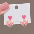 Heart Drop Earring 1 Pair - Ly2543 - Stud Earrings - Tulip - Pink - One Size