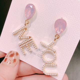 Waterdrop-shaped Lettering Pearl Drop Earring  - Love