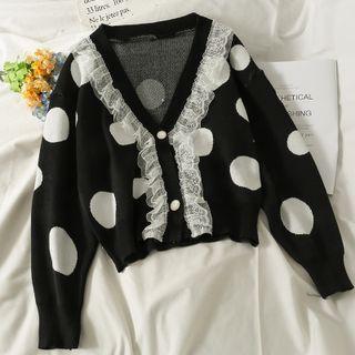 Lace Ruffle-trim Polka-dot Cardigan