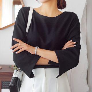 Plus Size Slit 3/4-sleeve Roundneck Top