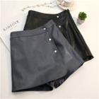 Faux-leather Buttoned Skort
