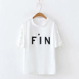 Short-sleeve Lace Up Lettering T-shirt