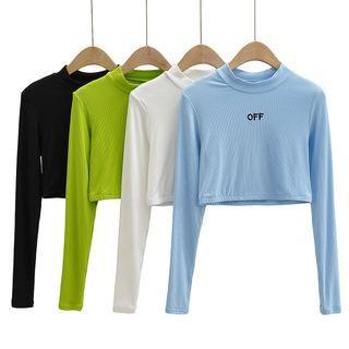 Long Sleeve Lettering Ribbed Knit Crop Top