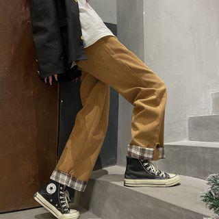 Straight Leg Plaid Lining Pants