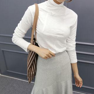 Mock-neck Ribbed-panel Top