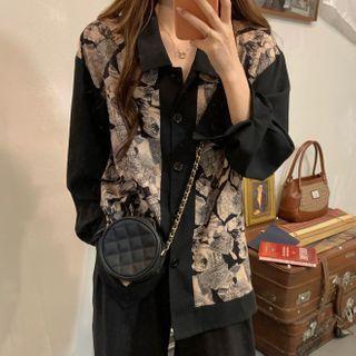 Floral Print Shirt Black & Khaki - One Size