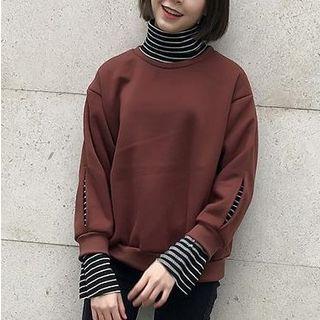 Striped Mock Two-piece High Neck Sweatshirt