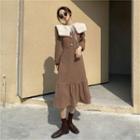 Long-sleeve Midi A-line Dress / Fleece Collar