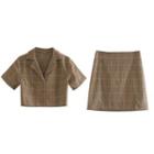 Short-sleeve Plaid Shirt / High Waist A-line Skirt