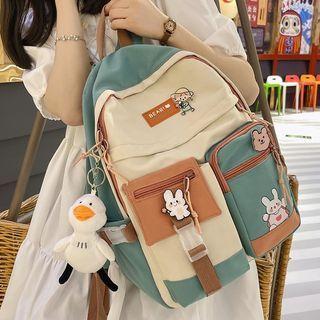 Color Block Belted Zip Nylon Backpack