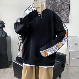 Bear Embroidered Paisley Print Panel Sweatshirt