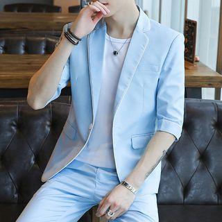 Set: 3/4-sleeve Single Button Blazer + Capri Pants