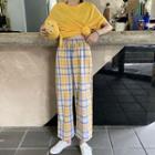 Plaid Wide Leg Pants / Short-sleeve T-shirt
