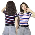 Striped Knit Short-sleeve Top