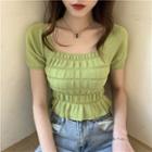 Square-neck Short-sleeve Ruched Knit Top