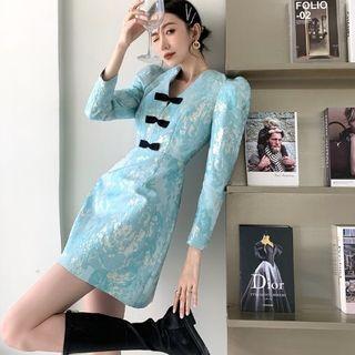 Puff-sleeve Jacquard Mini A-line Dress