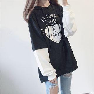 Heart Print Mock Two-piece Hoodie