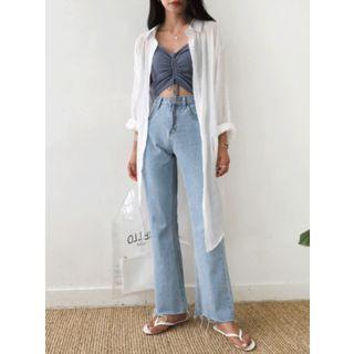 Round-hem Long Sheer Shirt