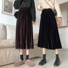Plain Elastic-waist A-line Velvet Skirt