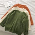 Plain Crewneck Long-sleeve Rib Knit Sweater