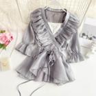 Set: Bell-sleeve V-neck Blouse + Camisole