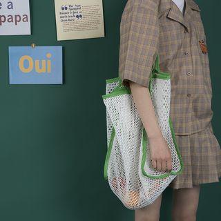 Mesh Panel Shopper Bag As Shown In Figure - One Size