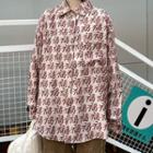 Chinese Character Print Shirt Brown - One Size