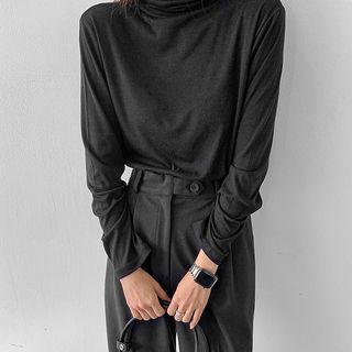 Plain Turtle-neck Silky Top