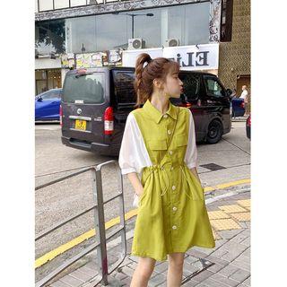 Mock Two Piece Short-sleeve Color Block Dress