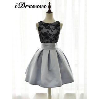 Sleeveless Lace Panel A-line Cocktail Dress