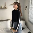 Color-block Mock-neck Slim-fit Long-sleeve T-shirt