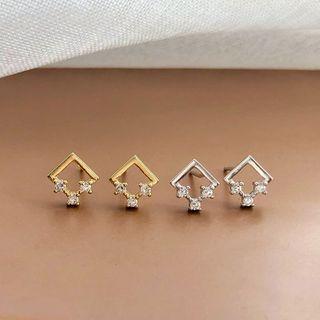 Square Sterling Silver Rhinestone Earring