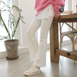 Drawstring-waist Napped Boot-cut Pants