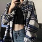 Plaid Button-up Jacket Blue & Gray - One Size