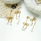 Non-matching Faux Pearl Alloy Bow Dangle Earring