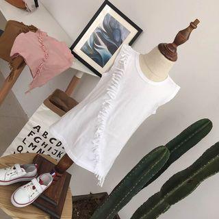 Sleeveless Fringed Plain Long Tank Top
