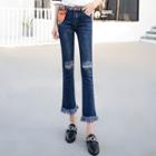 Ripped Cropped Boot-cut Jeans