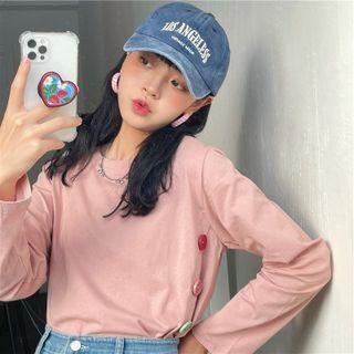 Long-sleeve Button Applique T-shirt