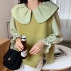 Peter Pan Collar Blouse / Slit Sweater Vest
