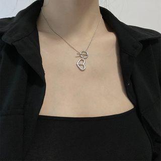 Heart Pendant Necklace Love Heart - Silver - One Size
