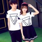 Couple Matching Set: Printed Short-sleeve T-shirt + Shorts / A-line Skirt