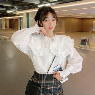 Lantern-sleeve Ruffled Collared Blouse