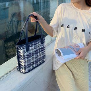 Plaid Mini Tote Bag Dark Blue - One Size