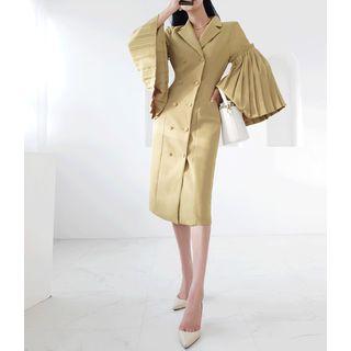 Double-breasted Pleated Sleeve Coatdress