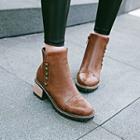 Chunky Heel Studded Stitched Ankle Boots