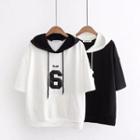 Elbow-sleeve Number Panel Hooded T-shirt