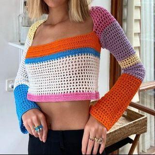 Color Block Crop Knit Top