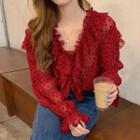 Dotted Ruffled Blouse Red - One Size