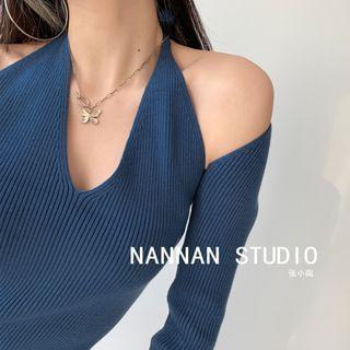 Set: Deep V-neck Halter Mini Dress + Cape Top
