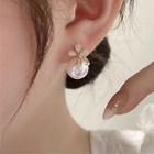 Rhinestone Faux Pearl Flower Drop Earring G1-3-4 - 1 Pair - Gold & White - One Size